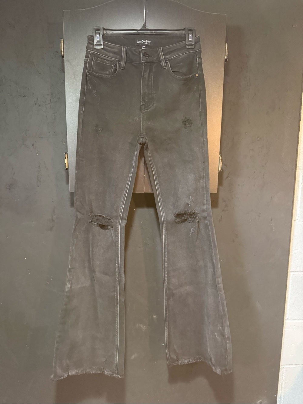 RisenBlack Distressed High-Rise Flare Jeans